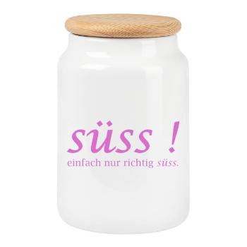 Süss! einfach nur richtig süss Schriftzug - Keksdose mit Holzdeckel - Weiß - Vorne