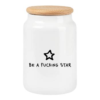 Be a fucking Star – Starkes Statement Motiv - Boîte à biscuits avec couvercle en bois - blanc - Devant