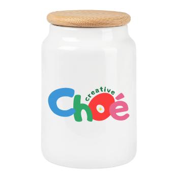 Choe Creative Text - Cookie Jar with Wooden Lid - white - Front