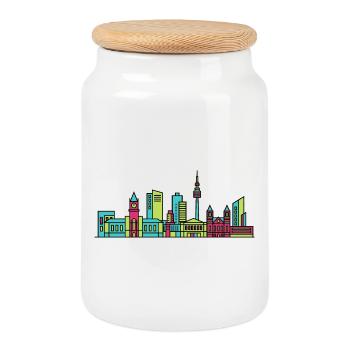 Leeds City Skyline Rathaus Moderne Linienkunst - Keksdose mit Holzdeckel - Weiß - Vorne