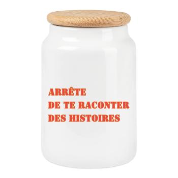 ARRÊTE DE TE RACONTER DES HISTOIRES - Boîte à biscuits avec couvercle en bois - blanc - Devant