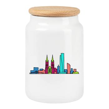 Basel City Skyline Roche Tower Moderne Kunst - Keksdose mit Holzdeckel - Weiß - Vorne