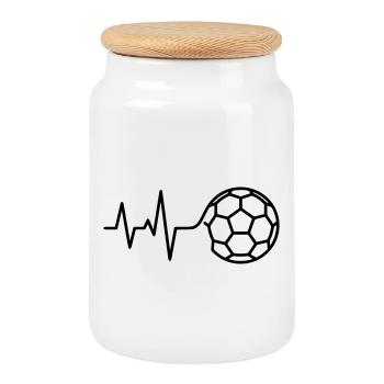 Soccer Heartbeat ECG Pulse Love - Cookie Jar with Wooden Lid - white - Front