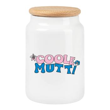 Maman cool - Boîte à biscuits avec couvercle en bois - blanc - Devant