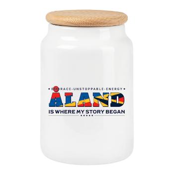 Aaland, où mon histoire a commencé, héritage nordique - Boîte à biscuits avec couvercle en bois - blanc - Devant