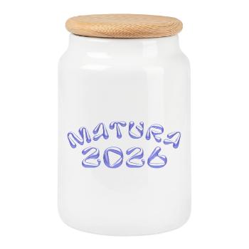 Matura 2026 Neon Blau - Keksdose mit Holzdeckel - Weiß - Vorne