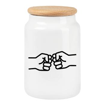 Fist Bump Fist Greeting Best Friends Vector - Cookie Jar with Wooden Lid - white - Front