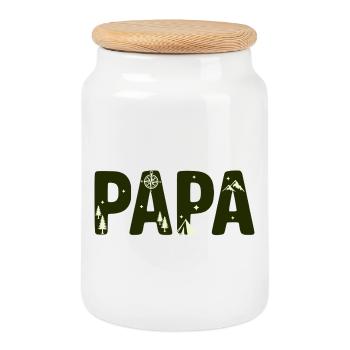Outdoor Papa Bergcamping Typo - Keksdose mit Holzdeckel - Weiß - Vorne