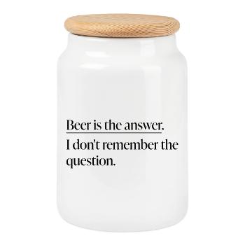 T-shirt statement « La bière est la réponse » - Boîte à biscuits avec couvercle en bois - blanc - Devant