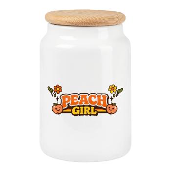 Peach Girl – Retro Pun Peach Vibes - Cookie Jar with Wooden Lid - white - Front