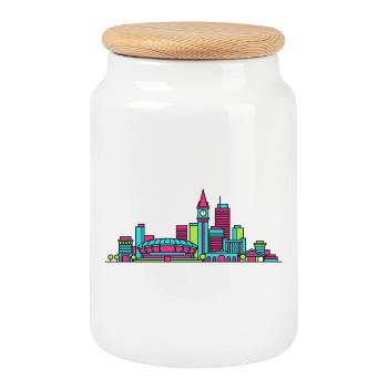 Adelaide City Skyline Kathedrale Moderne Linienkunst - Keksdose mit Holzdeckel - Weiß - Vorne