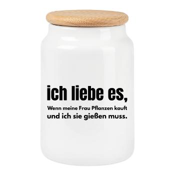 Ich liebe es – Wenn meine Frau Pflanzen kauft - Keksdose mit Holzdeckel - Weiß - Vorne