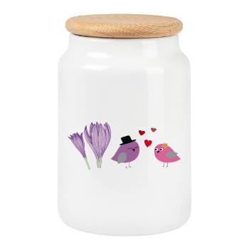 birds in love - Cookie Jar with Wooden Lid - white - Front
