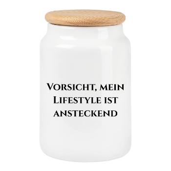 Attention, Premium comes through - Cookie Jar with Wooden Lid - white - Front