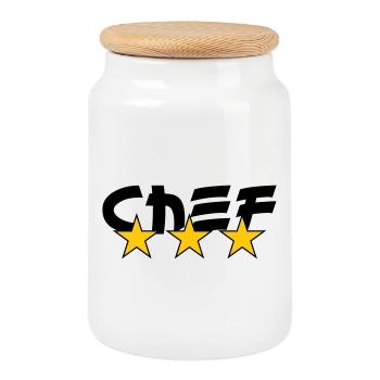 Chef - Kitchen - Cook - Cookie Jar with Wooden Lid - white - Front