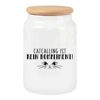 Catcalling is not a compliment! - Cookie Jar with Wooden Lid - white - Front