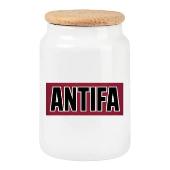 Antifa – Antifaschistisches Merch - Keksdose mit Holzdeckel - Weiß - Vorne