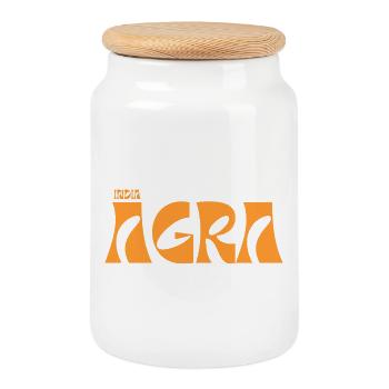 Agra India Typographie en gras - Boîte à biscuits avec couvercle en bois - blanc - Devant