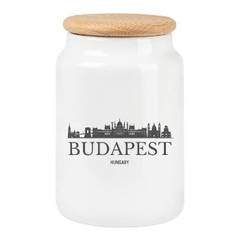 Budapest, Hongrie, silhouette de Budapest - Boîte à biscuits avec couvercle en bois - blanc - Devant