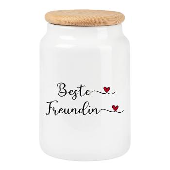 best friend - Cookie Jar with Wooden Lid - white - Front