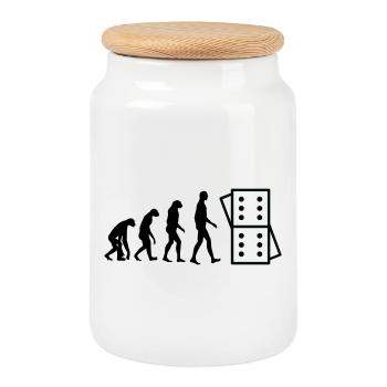 Évolution Domino : De l'Homme au Joueur - Boîte à biscuits avec couvercle en bois - blanc - Devant