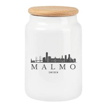Malmö Sweden, Malmö skyline - Cookie Jar with Wooden Lid - white - Front