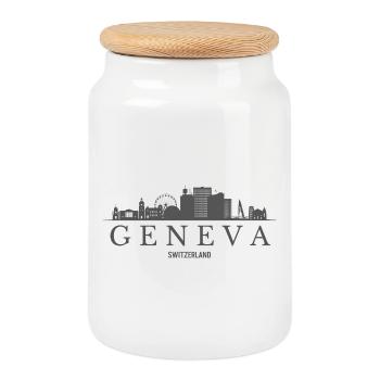 Genève, Suisse, silhouette de Genève - Boîte à biscuits avec couvercle en bois - blanc - Devant