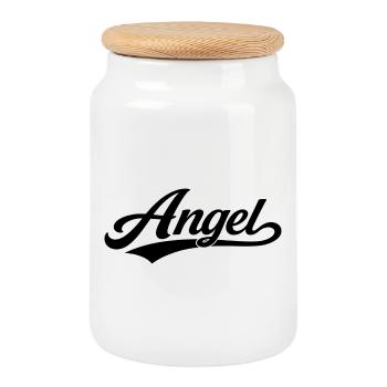 Angel name first last family - Cookie Jar with Wooden Lid - white - Front
