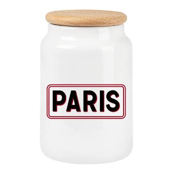 Paris Red Frame Typography - Cookie Jar with Wooden Lid - white - Front