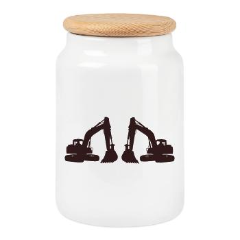Excavatrice - Boîte à biscuits avec couvercle en bois - blanc - Devant