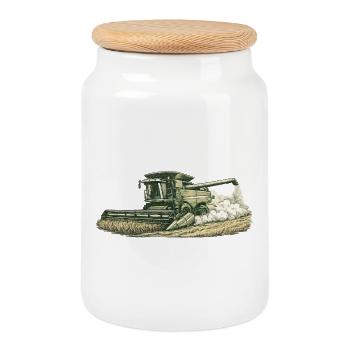 Vintage Combine Farmer Farmer Shirt - Cookie Jar with Wooden Lid - white - Front
