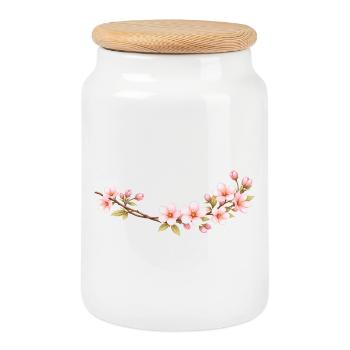 Motif printanier de branche de cerisier - Boîte à biscuits avec couvercle en bois - blanc - Devant