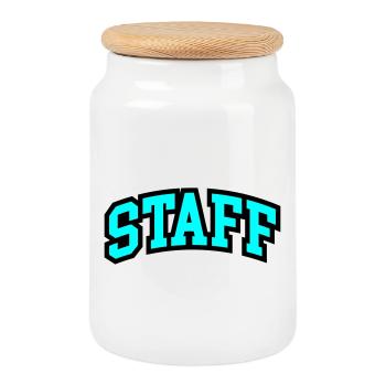 Staff Schriftzug - Keksdose mit Holzdeckel - Weiß - Vorne