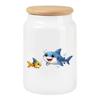 Baby Hai Freund Lustig Kinder Ozean Cartoon  - Cookie Jar with Wooden Lid - white - Front