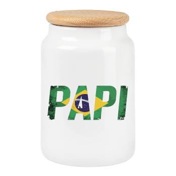 Papi Brasilien Flagge Vintage Papa - Keksdose mit Holzdeckel - Weiß - Vorne