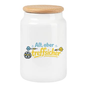 Alt, aber trefflich – Retro Darts - Keksdose mit Holzdeckel - Weiß - Vorne