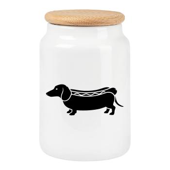 Silhouette saucisse de hot-dog teckel - Boîte à biscuits avec couvercle en bois - blanc - Devant