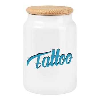Tattoo Script in Teal - Cookie Jar with Wooden Lid - white - Front