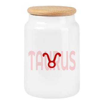 Birthday Taurus April May - Cookie Jar with Wooden Lid - white - Front