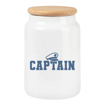 Captain Boating Sailor Sailing Nautical Boat - Cookie Jar with Wooden Lid - white - Front