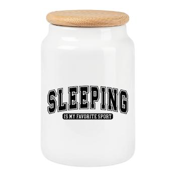 Sleeping: My favorite sport - Cookie Jar with Wooden Lid - white - Front