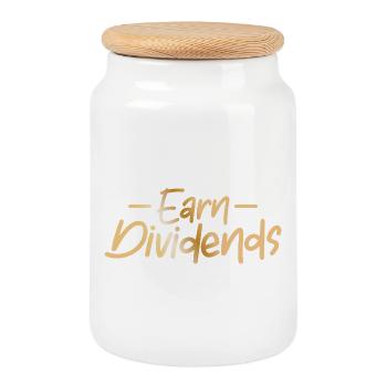 Earn dividends / Stock market - Cookie Jar with Wooden Lid - white - Front