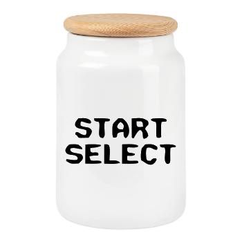 Start Select 8-Bit Text - Cookie Jar with Wooden Lid - white - Front