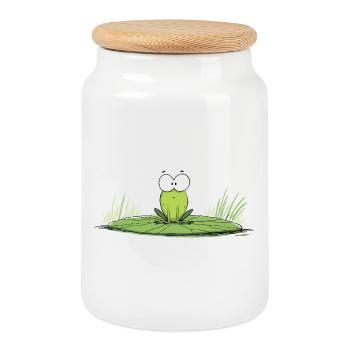 Grenouille sur nénuphar - Boîte à biscuits avec couvercle en bois - blanc - Devant