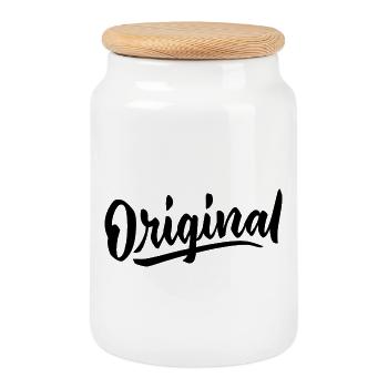 Original Minimalist Lettering Design - Cookie Jar with Wooden Lid - white - Front
