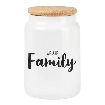 Nous sommes une famille – Écriture de Déclaration Aimante - Boîte à biscuits avec couvercle en bois - blanc - Devant