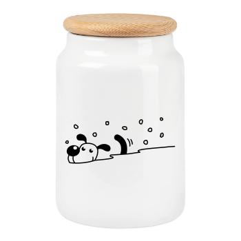 Cute dog in the snow - Cookie Jar with Wooden Lid - white - Front