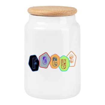 Focus in chrome blocks - Cookie Jar with Wooden Lid - white - Front
