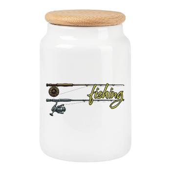Pêche à la canne à pêche Pêche à la mouche Passe-temps - Boîte à biscuits avec couvercle en bois - blanc - Devant