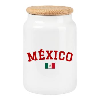 Mexico Flag Design Red - Cookie Jar with Wooden Lid - white - Front